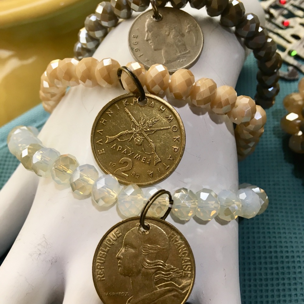 Real world coin stretchy beaded bracelets -